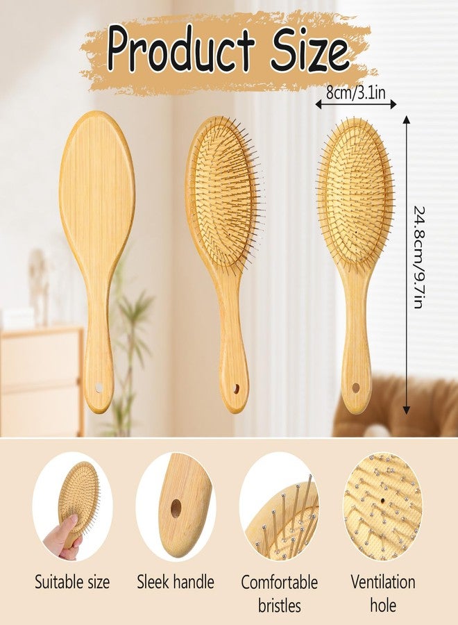 Exclaith 6pcs Bamboo Hair Brush with Steel Bristles for Women Wooden Paddle Hairbrush for Anti-Static Detangling & Scalp Massage Wooden Handle Brush for All Hair Types - Image 2